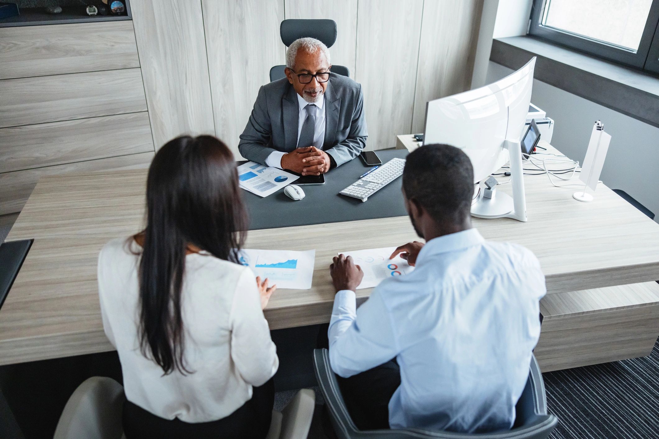 Law office meeting table prepared for client consultation